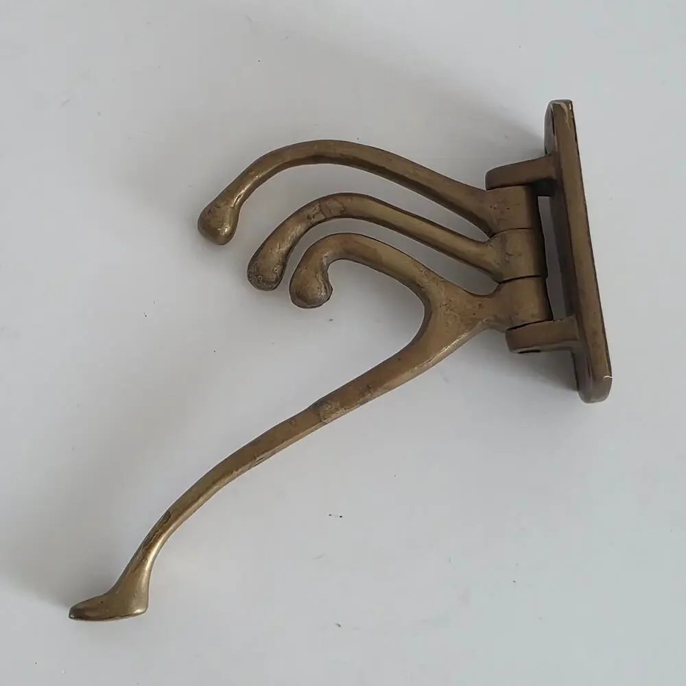Brass 3 Hook Folding Wall Mount Coat Hat Hook